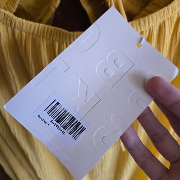 SABO Mable Dress Mustard Yellow NWT XL Crepe Cutout Midi Pleat Skirt Open Back - Picture 5 of 6